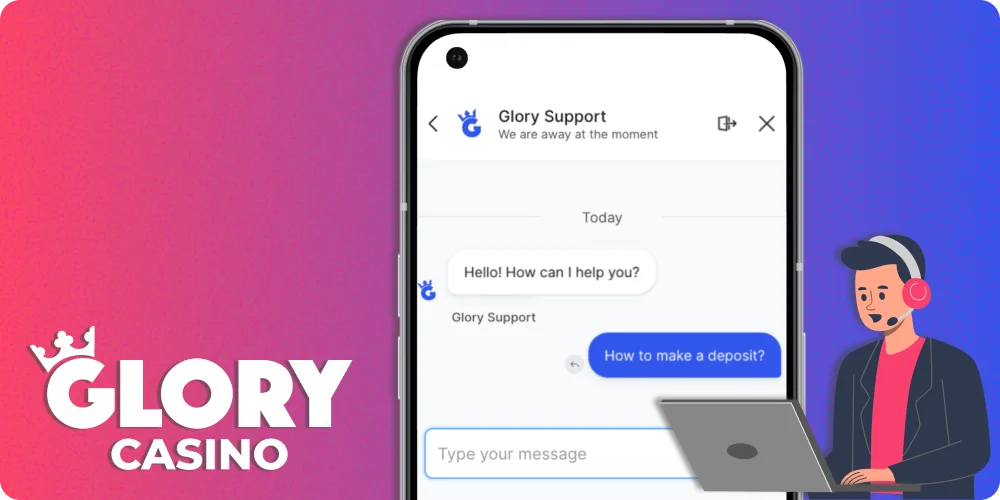 Support at Glory Casino in the mobile app